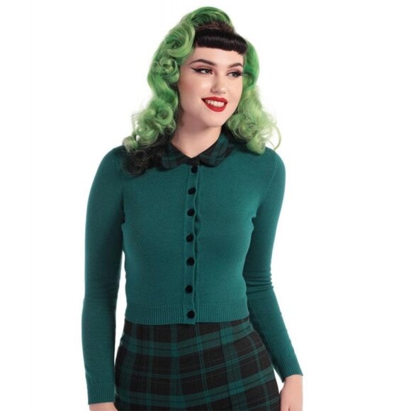 NWT Collectif Millicent Slither Peter Pan Collar Green Plaid Holiday Academia - Picture 4 of 12